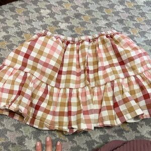 Bonpoint Pink, Tan & Cream Checked Tiered Skirt